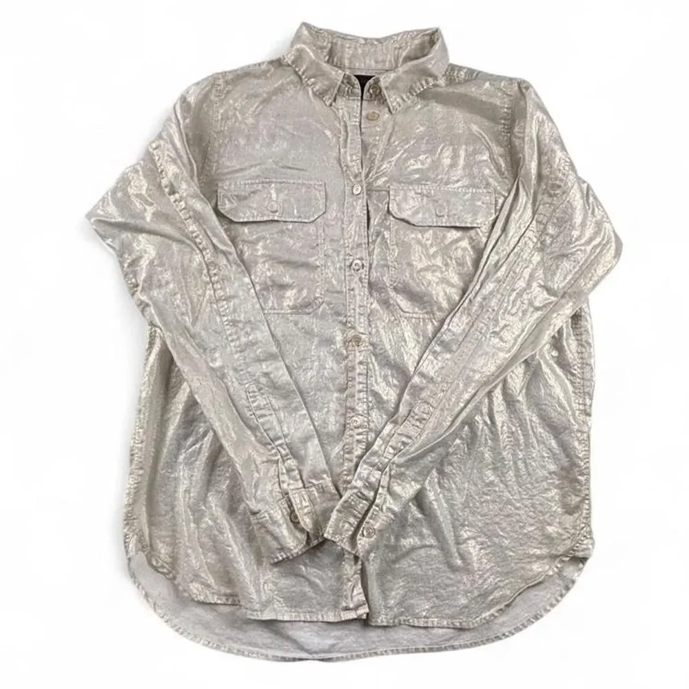J.Crew Silver Metallic Button Up Shirt Women’s Size 6 Shimmer Top